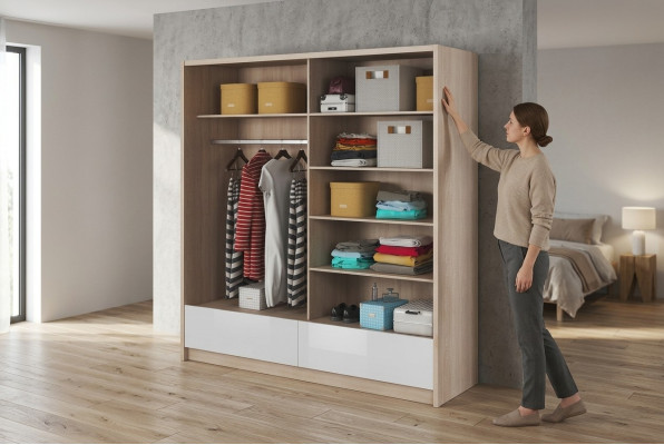 Wardrobe Storage 200cm Shelf Cabinet Archive Decorative Sliding Doors