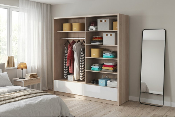 Wardrobe Storage 200cm Shelf Cabinet Archive Decorative Sliding Doors