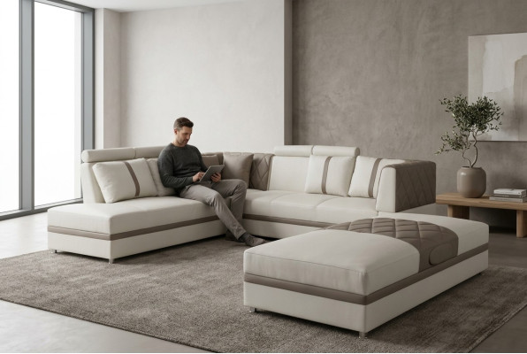 Corner sofa with USB living area leather corner couches upholstered seating set A1128