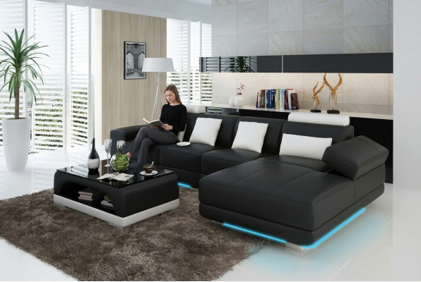 Leather sofa couch living area sectional sofa corner set design modern sofa with USB
