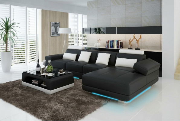 Leather sofa couch living area sectional sofa corner set design modern sofa with USB