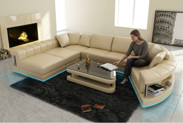 Leather sofa couch living landscape corner sofa corner suite design modern sofa + USB!