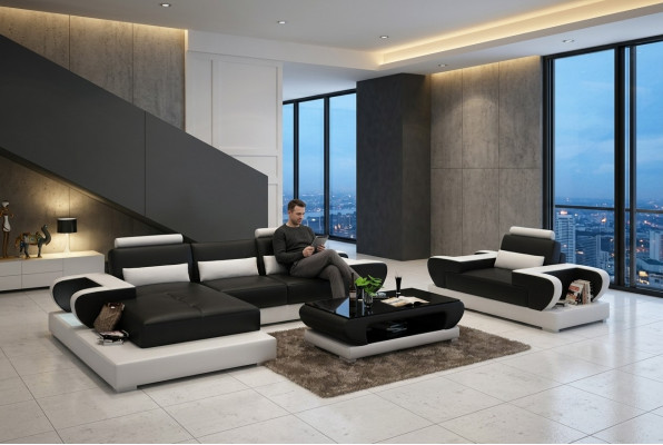 Design XXL big sofa with USB, corner sofa leather sofa couch upholstered corner living landscape