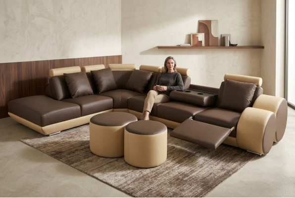 Design leather upholstered seat leather upholstery landscape room living sofa corner with USB