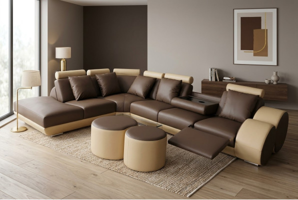 Design leather upholstered seat leather upholstery landscape room living sofa corner with USB