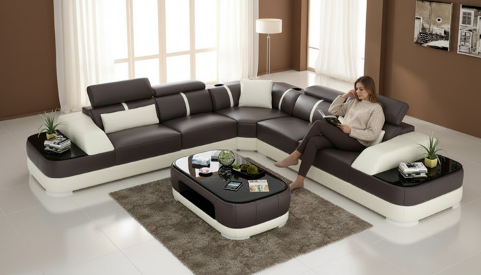 Leather sofa upholstery seat corner sofa suite living landscape living room couch with USB