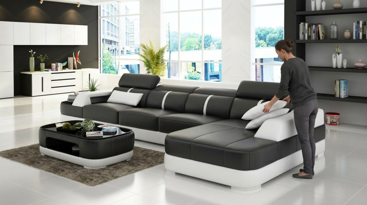 Leather sofa upholstery seat corner sofa set living room landscape couch with USB