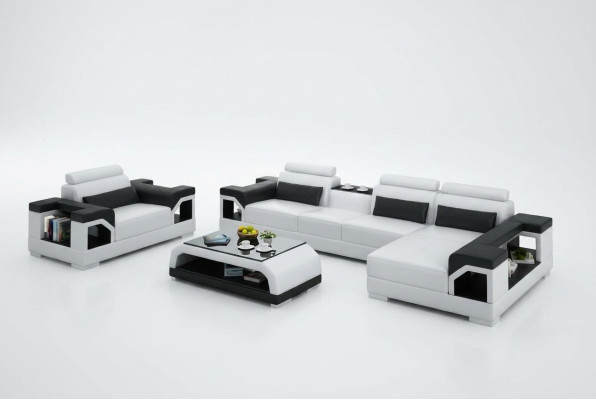 Leather sofa, living area, corner sofa, armchair, couch set, modern design sofa + USB