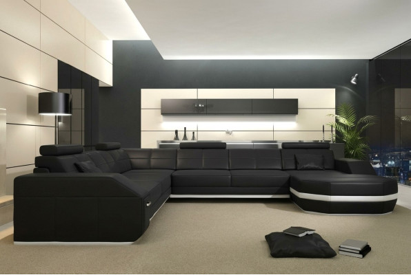 Leather sofa, corner sofa, living area, corner sofa, corner couch, upholstery, seating corner, new USB+LED