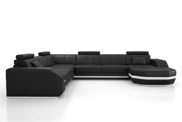 Leather sofa, corner sofa, living area, corner sofa, corner couch, upholstery, seating corner, new USB+LED
