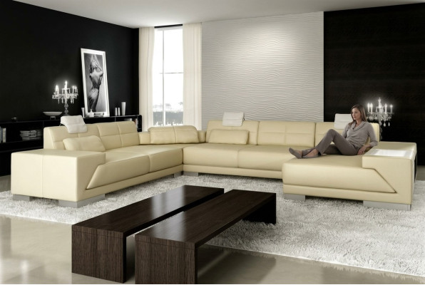 Leather sofa with USB couch cushion corner living area corner sofa design leather new LED
