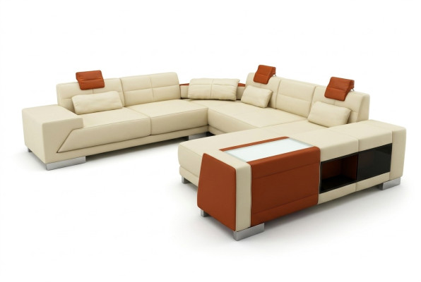 Leather sofa with USB Couch Designer sofa U-shape corner set Upholstered corner XXL Big
