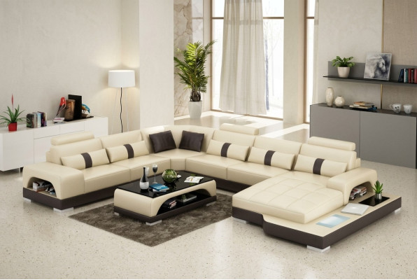Leader U Shape Living Landscape Couch Big XXL Sofa LED USB Upholstered Corner Set Corner