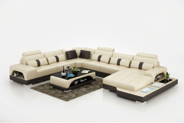 Leader U Shape Living Landscape Couch Big XXL Sofa LED USB Upholstered Corner Set Corner