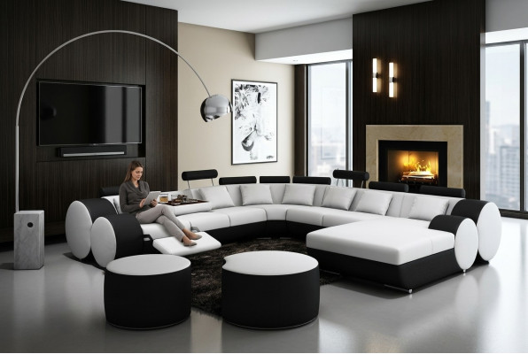 Designer leather sofa + USB large living room sofa couch upholstered suite corner sofa