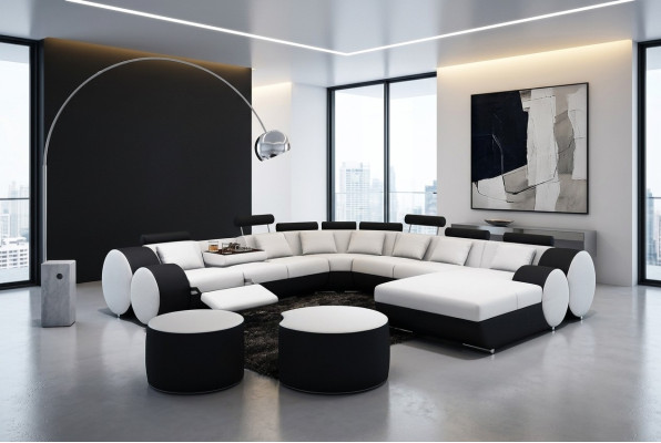Designer leather sofa + USB large living room sofa couch upholstered suite corner sofa