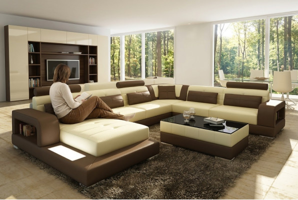 XXL large living area sofa with USB upholstery leather sofa suite couches with light