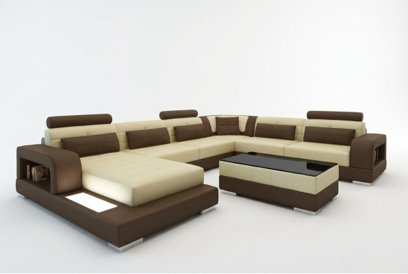XXL large living area sofa with USB upholstery leather sofa suite couches with light
