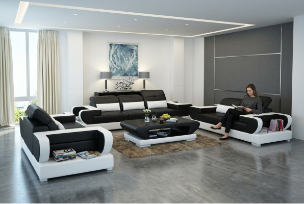 Sofa set couch upholstery leather seat suite 3+2+1 set modern sofa with USB