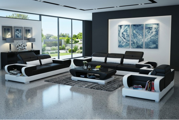 Sofa set couch upholstery leather seat suite 3+2+1 set modern sofa with USB