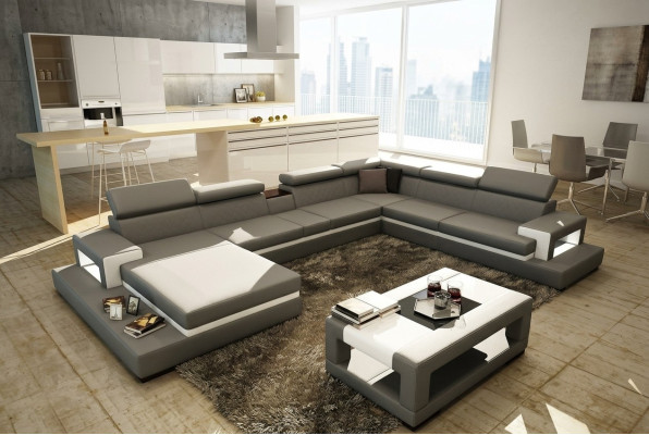 Leather sofa with USB, sofa corner sectional U shape couch living landscape designer seating corner