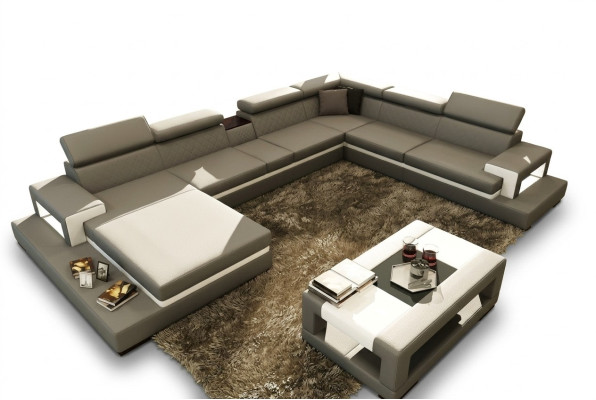 Leather sofa with USB, sofa corner sectional U shape couch living landscape designer seating corner