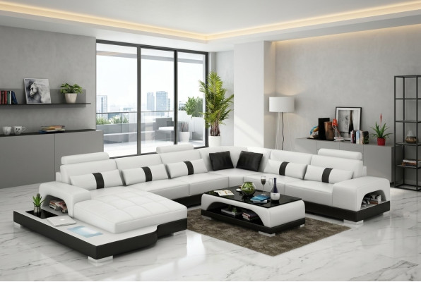 Corner sofa living area + USB upholstery design couch modern leather sofa corner suite