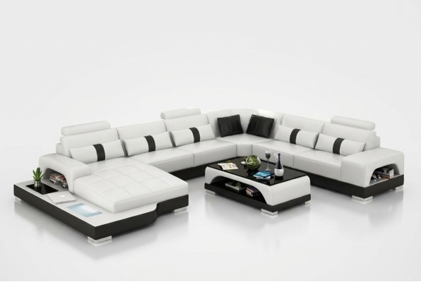 Corner sofa living area + USB upholstery design couch modern leather sofa corner suite