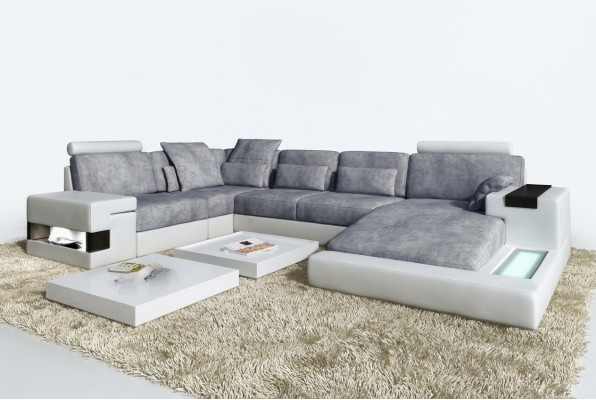 Leader U-shaped living landscape upholstered corner couch with USB leather sofa corner sofa