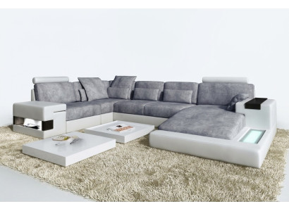 Leader U-shaped living landscape upholstered corner couch with USB leather sofa corner sofa