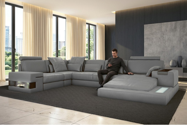 Leather Design Sofa Couch Upholstered Corner Sofa Suite Living Landscape Corner Sofa with USB