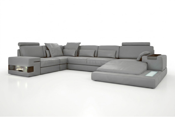 Leather Design Sofa Couch Upholstered Corner Sofa Suite Living Landscape Corner Sofa with USB