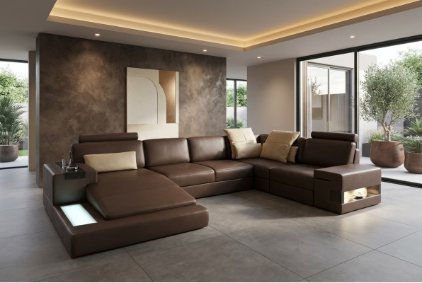 Leather sofa LED + USB corner sofa couch Bellini Big upholstered living room sofa sofas