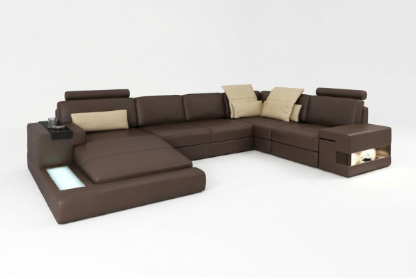 Leather sofa LED + USB corner sofa couch Bellini Big upholstered living room sofa sofas