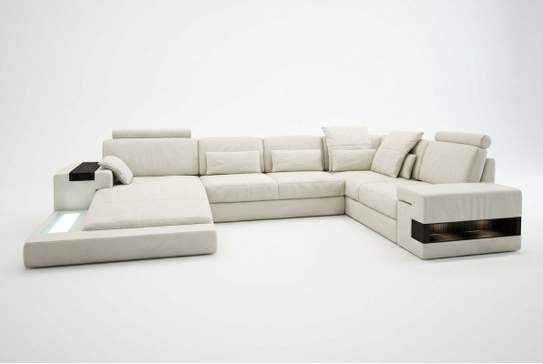 Leather sofa USB design sofa U-shape living landscape couch upholstery corner sofa new LED
