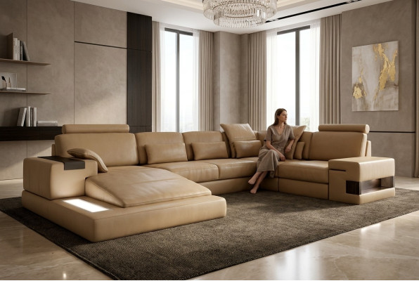 Living landscape upholstery couch suite big sofa Bellini design leather sofa with USB