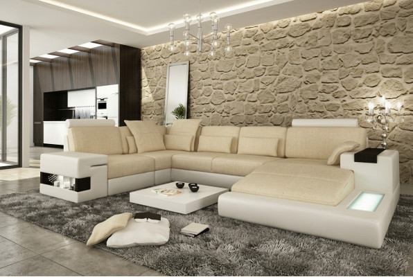 Large Sofa Living Area Leather Sofa Upholstered Seating Corner Couch Set Sofas with USB