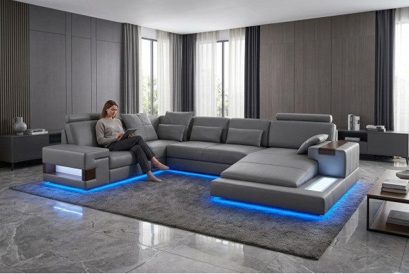 Large sofa living landscape leather sofa with USB design sofa couch upholstered corner sofa