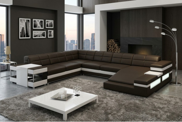Leather sofa LED USB sofa couch upholstery corner living landscape sectional sofa design leather