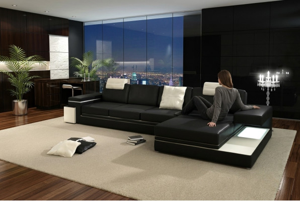 Leather sofa with USB living landscape XXL corner sofa big sofa design couch designer sofa