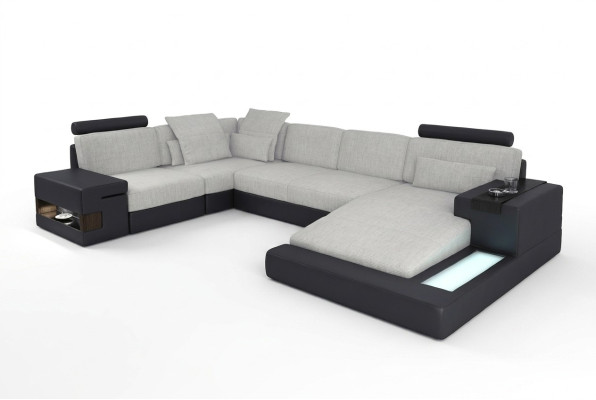 XXL corner sofa living landscape U shape leather sofa sofa upholstered couch textile leather USB