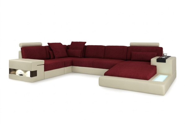 XXL U-shaped corner sofa leather sofa upholstered couch leather textile USB living landscape