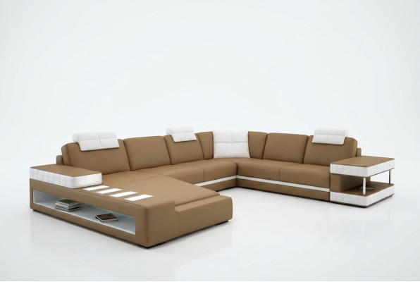 XXL living landscape, U-shaped leather sofa, upholstered corner sofa, sofa, couch, leather, textile, USB