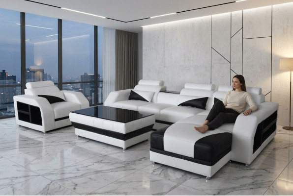 Leather corner sofa with USB furnishings sofas couches upholstery living landscape armchair corner