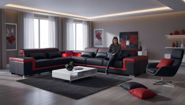 Corner sofa L-shape beige corner couch with sleeping function set living landscape
