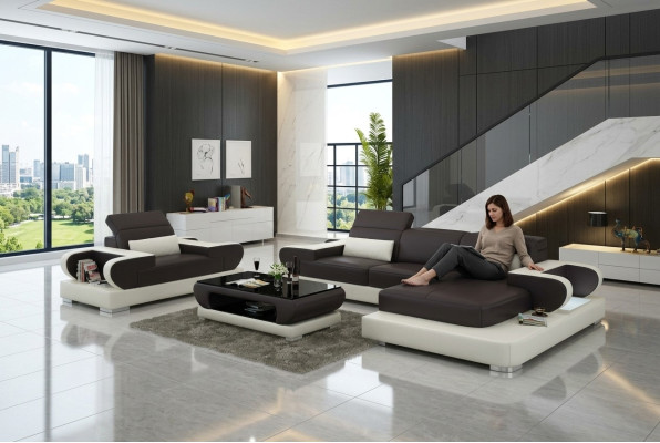 Design XXL Big Sofa Corner Sofa with USB Leather Sofa Couch Upholstery Corner Living Landscape