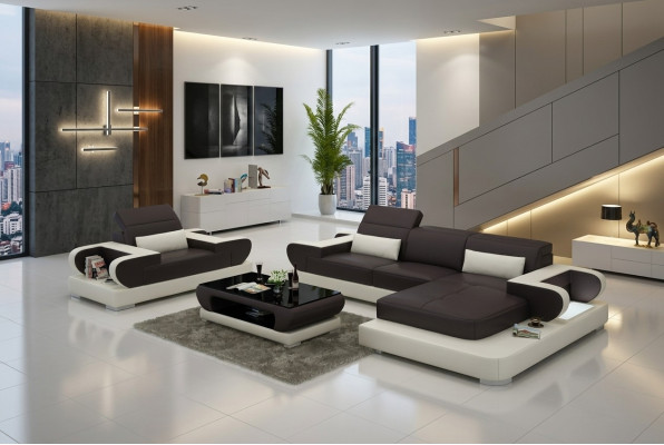 Design XXL Big Sofa Corner Sofa with USB Leather Sofa Couch Upholstery Corner Living Landscape