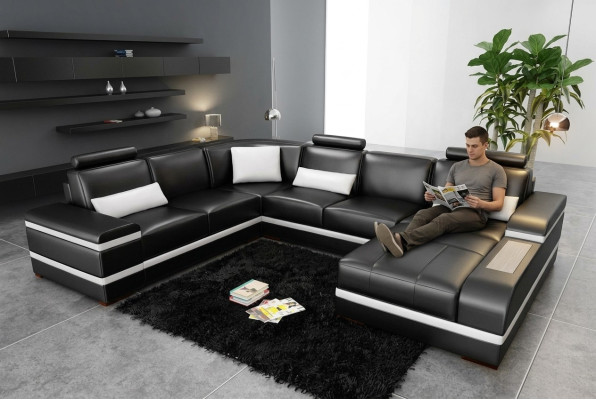 Corner sofa leather sofa with USB big XXL U shape living landscape sofa couch set LED