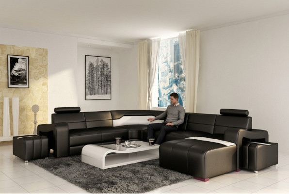 Living landscape couch upholstery corner suite designer leather sofa big sofa USB new