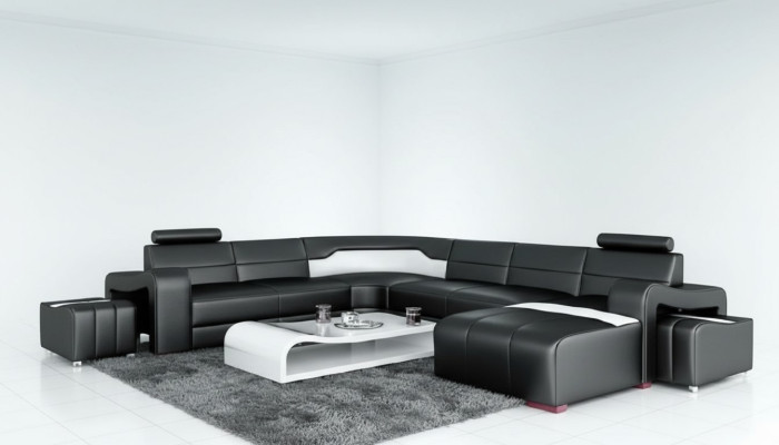 Living landscape couch upholstery corner suite designer leather sofa big sofa USB new